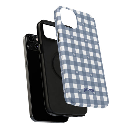 Blue Gingham Heart Phone Case