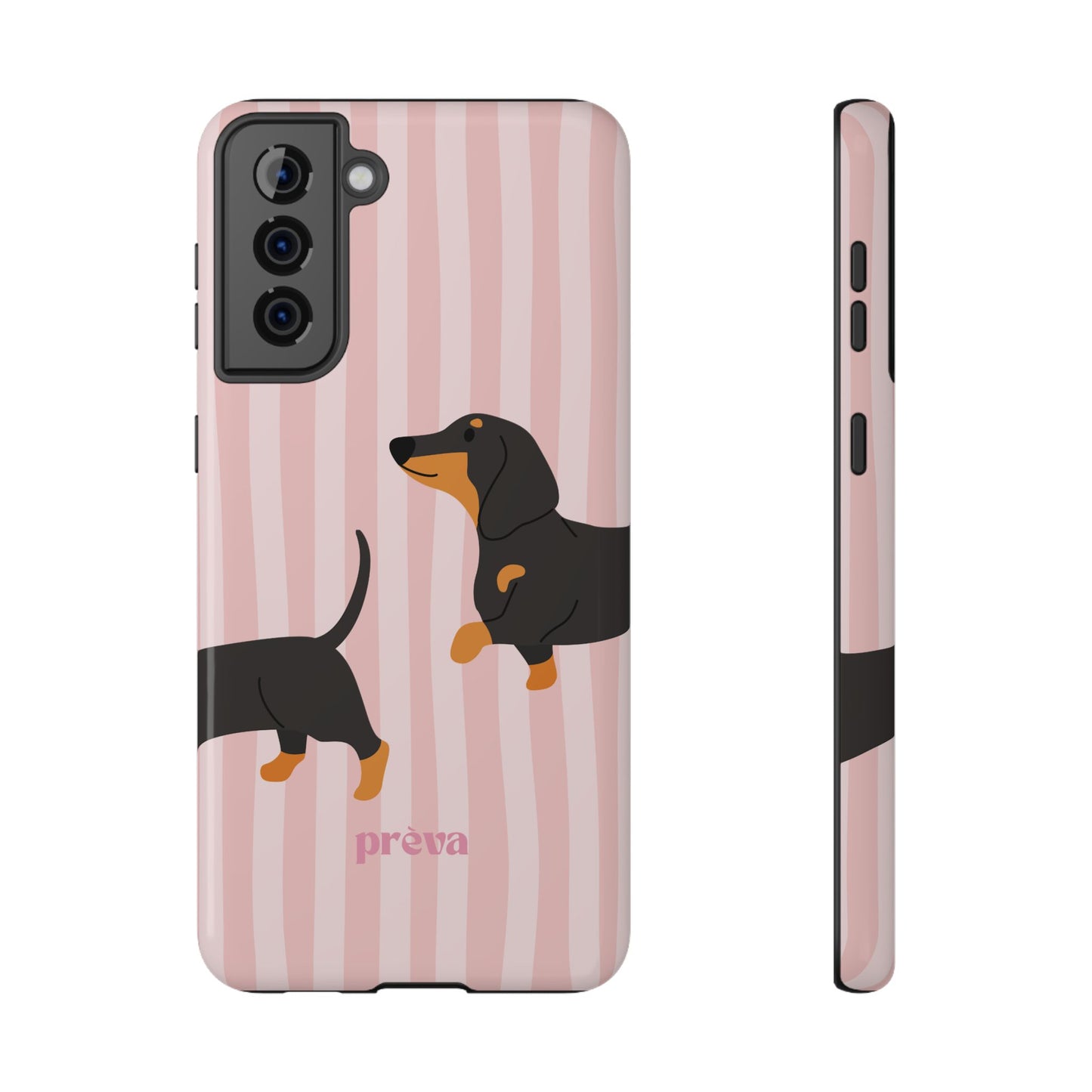 Dachshund Pink Stripes x Emberli Phone Case