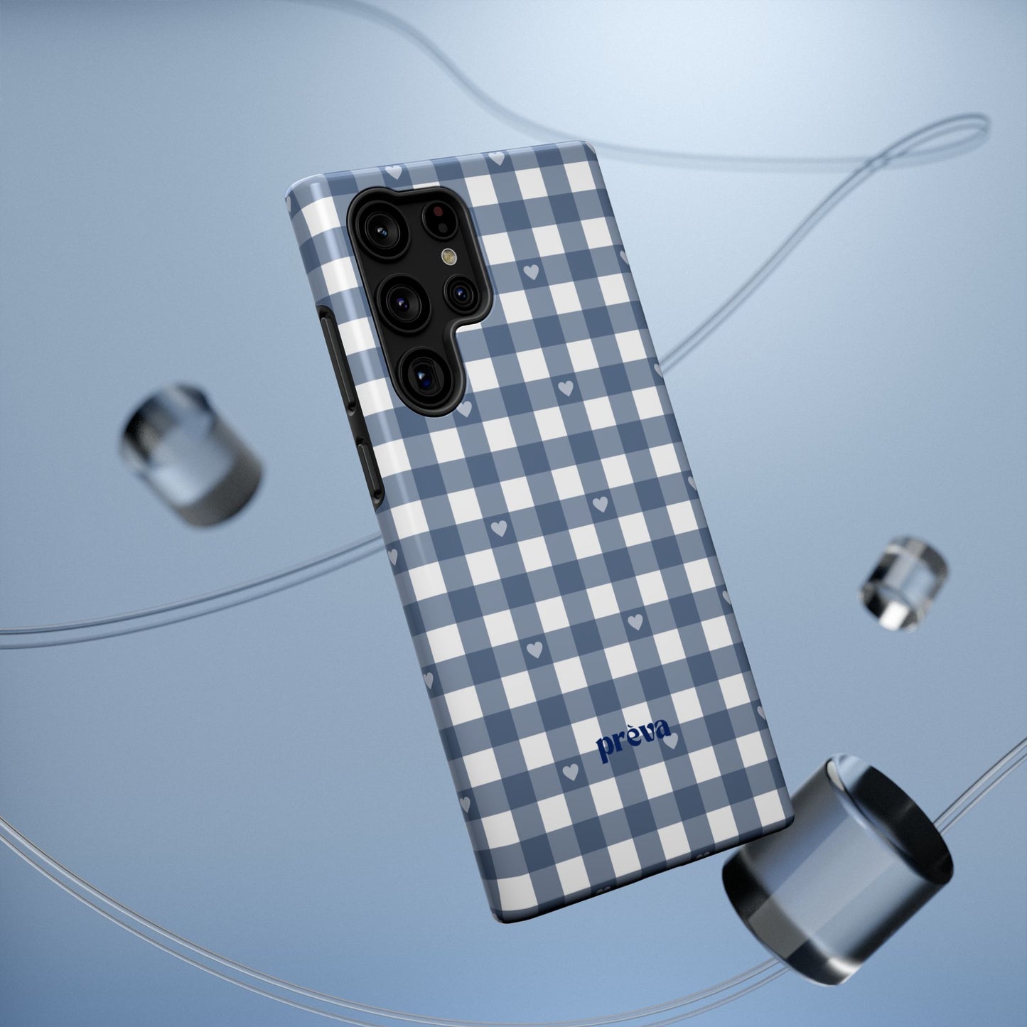 Blue Gingham Heart Phone Case