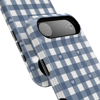 Blue Gingham Heart Phone Case