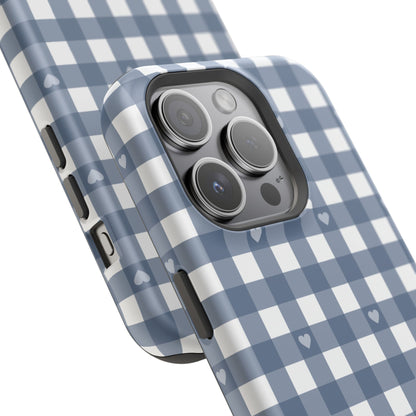 Blue Gingham Heart Phone Case