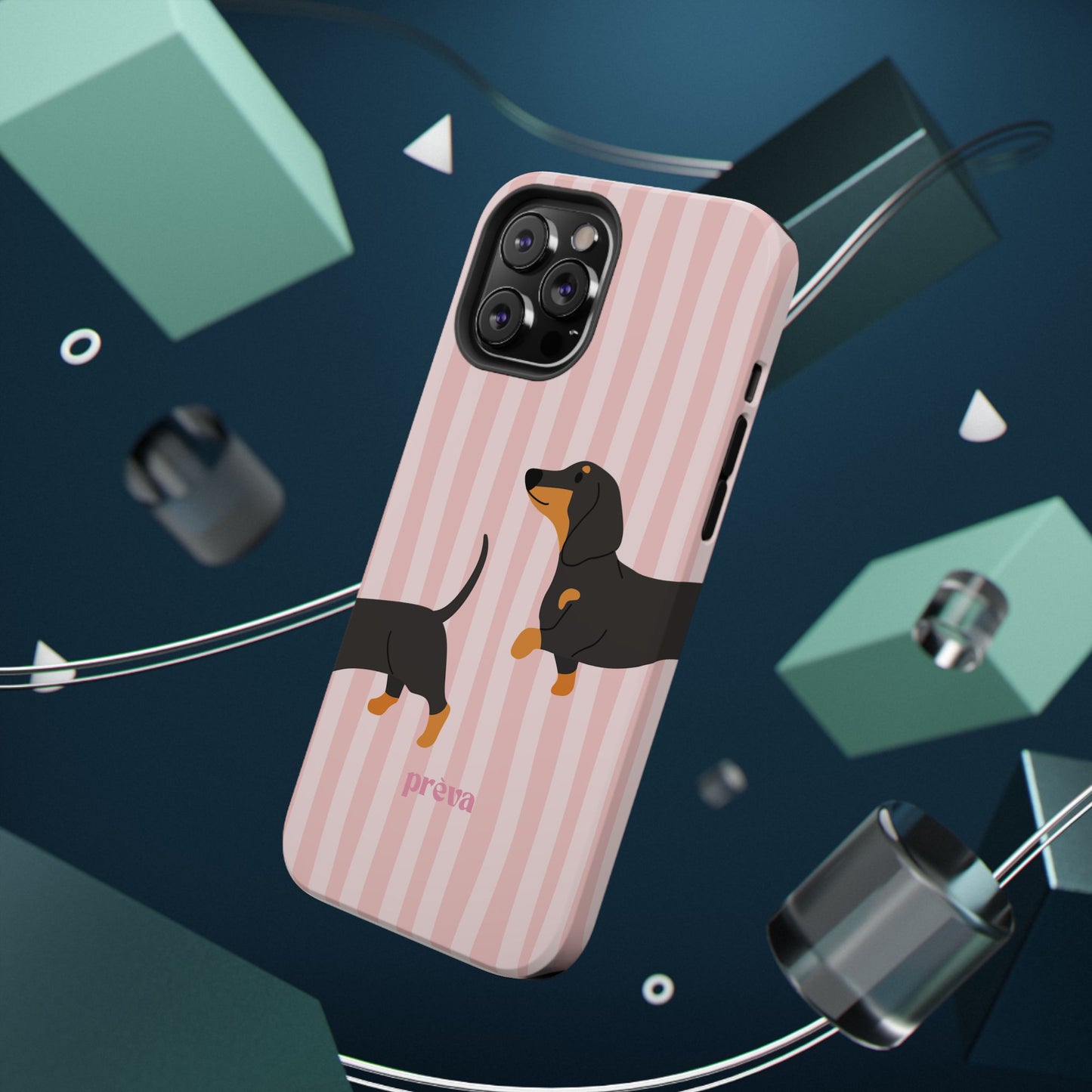 Dachshund Pink Stripes x Emberli Phone Case