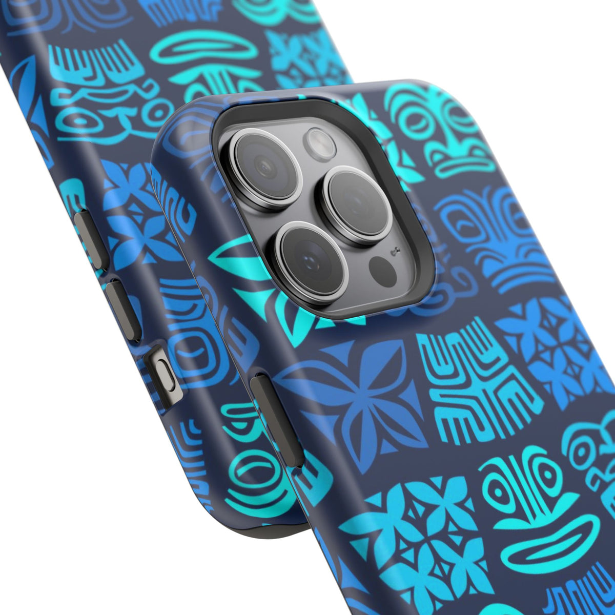 Tiki Pattern Impact Phone Case — Blue Tribal Protective Cover