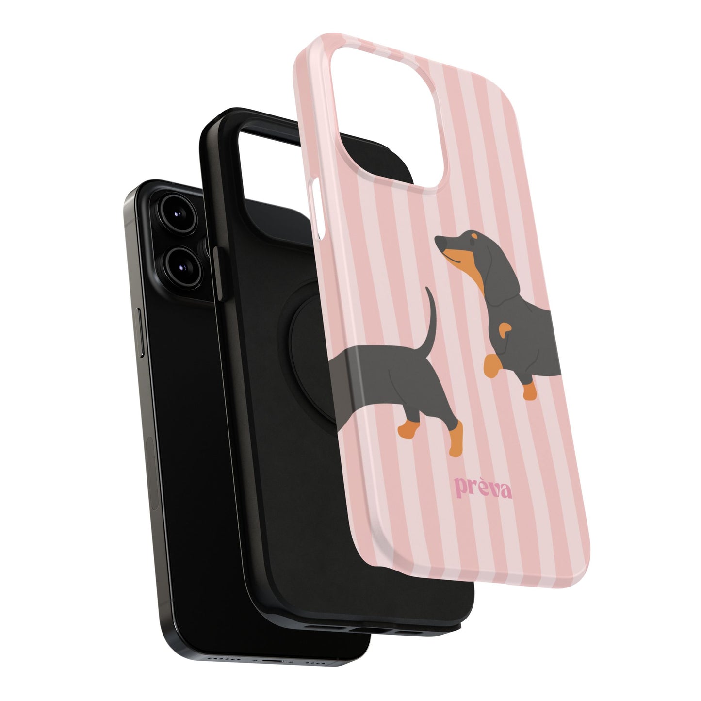 Dachshund Pink Stripes x Emberli Phone Case