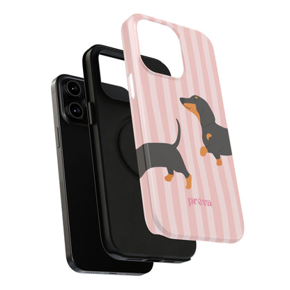 Dachshund Pink Stripes x Emberli Phone Case