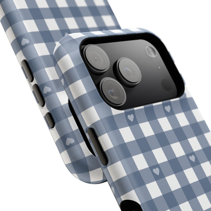 Blue Gingham Heart Phone Case