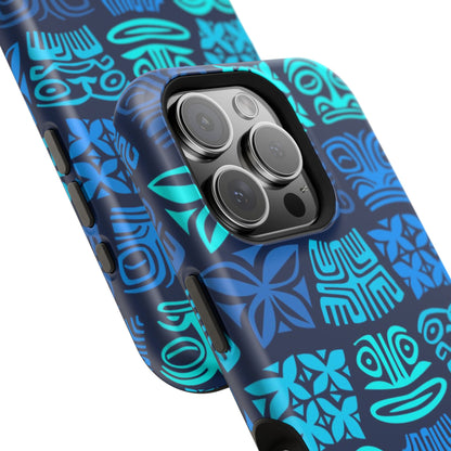 Tiki Pattern Impact Phone Case — Blue Tribal Protective Cover