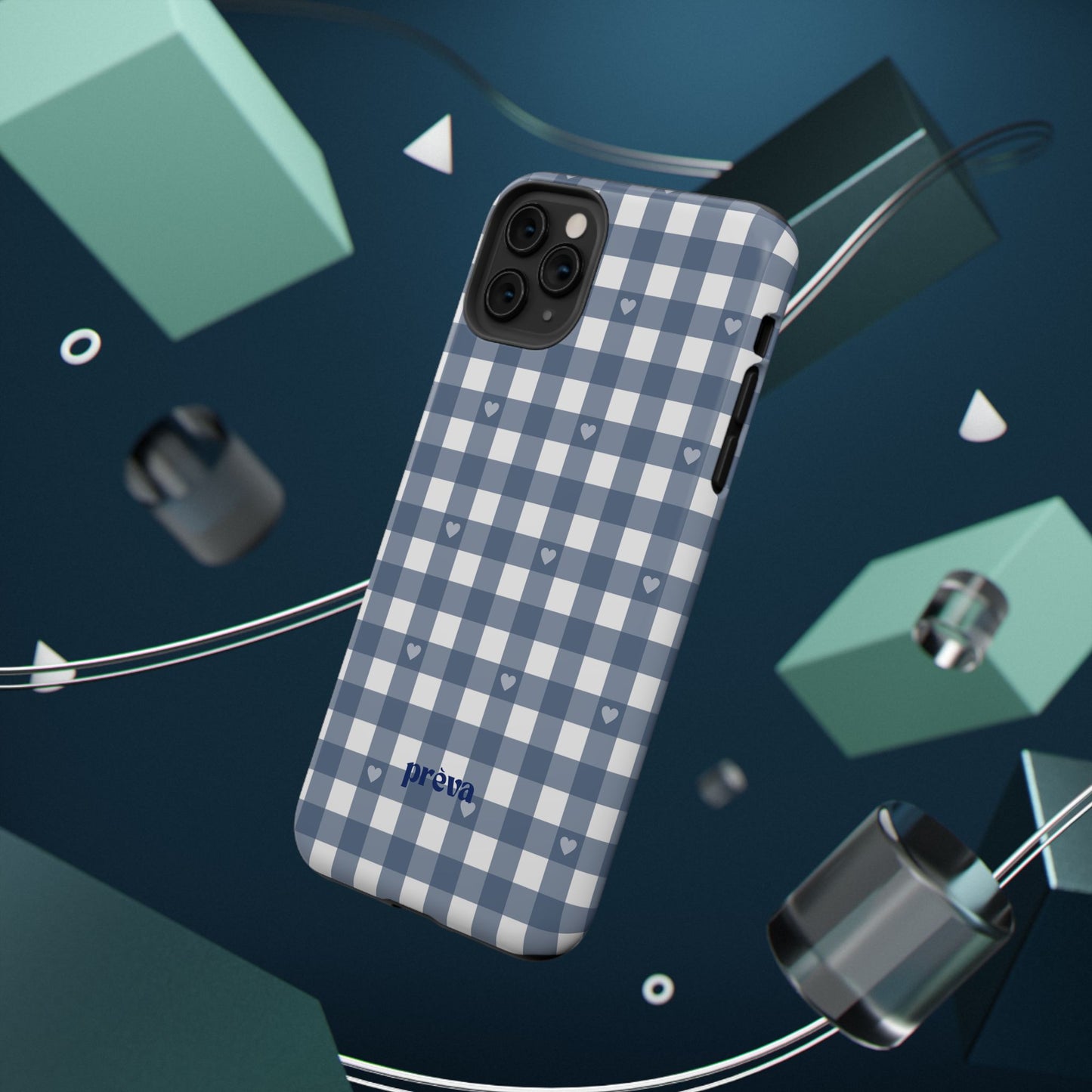 Blue Gingham Heart Phone Case