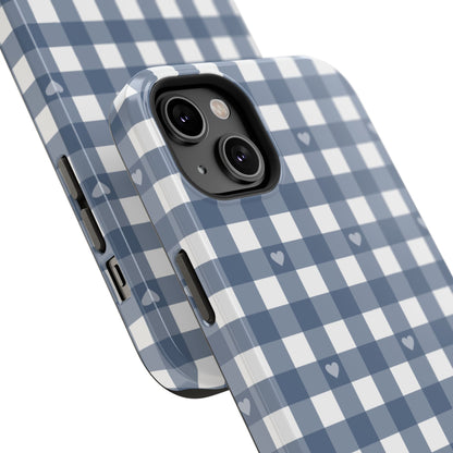 Blue Gingham Heart Phone Case
