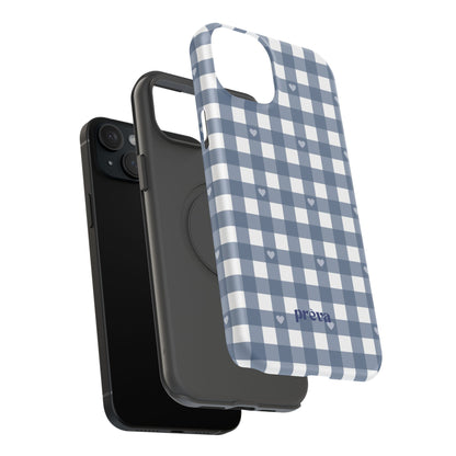 Blue Gingham Heart Phone Case