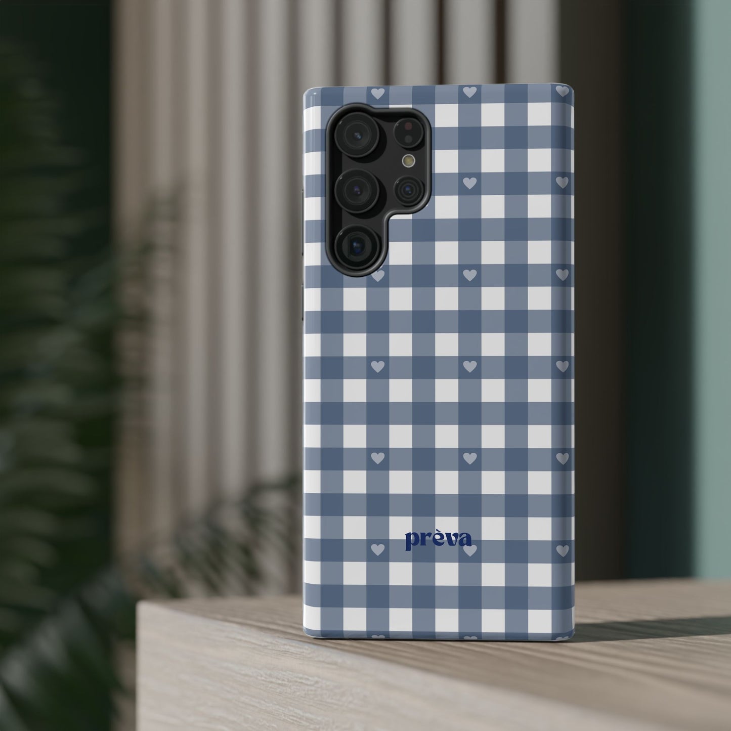 Blue Gingham Heart Phone Case