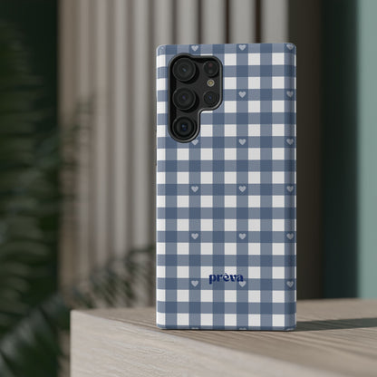 Blue Gingham Heart Phone Case