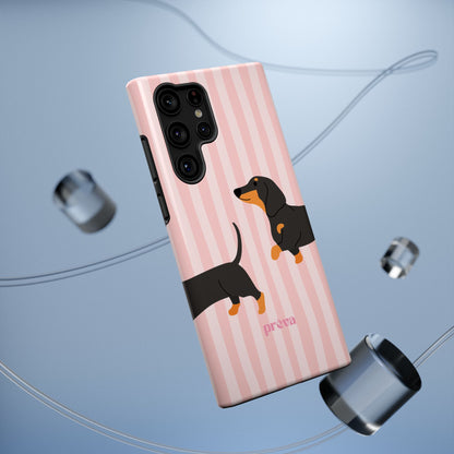 Dachshund Pink Stripes x Emberli Phone Case