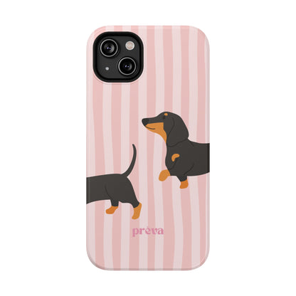 Dachshund Pink Stripes x Emberli Phone Case