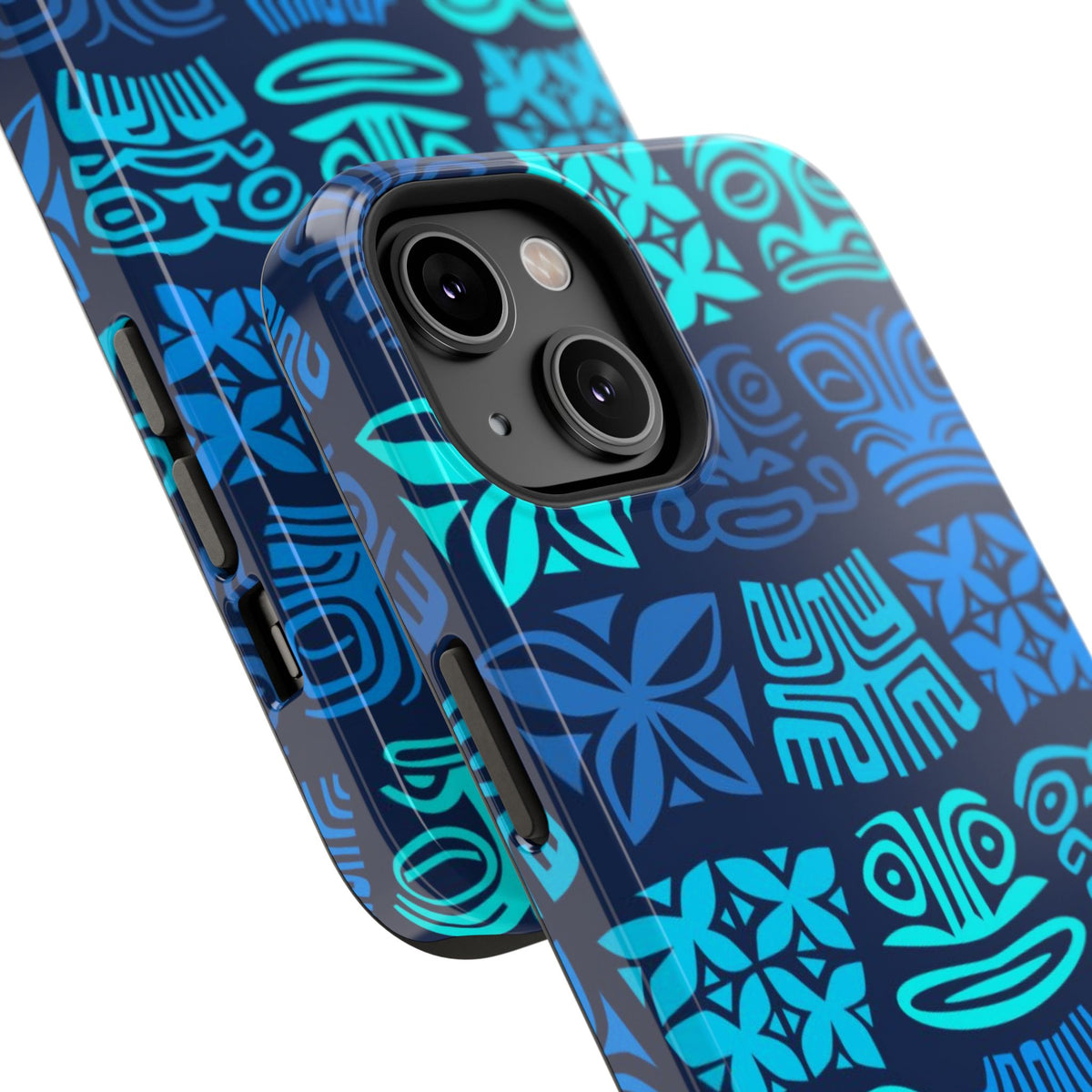 Tiki Pattern Impact Phone Case — Blue Tribal Protective Cover