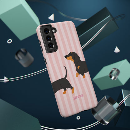 Dachshund Pink Stripes x Emberli Phone Case