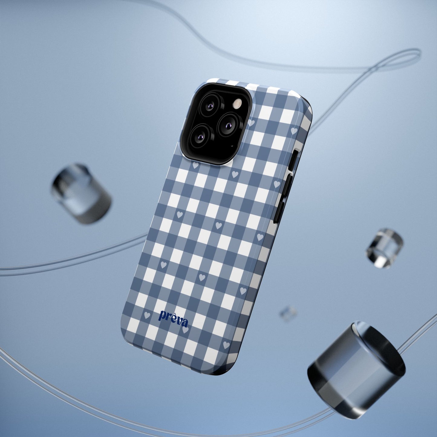 Blue Gingham Heart Phone Case