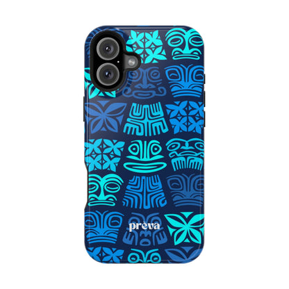 Tiki Pattern Impact Phone Case — Blue Tribal Protective Cover