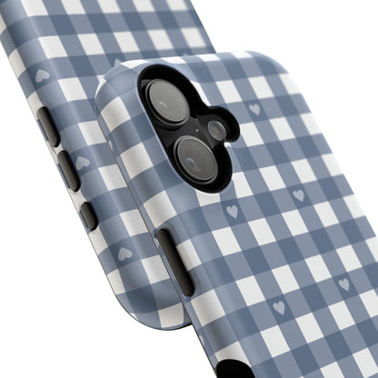 Blue Gingham Heart Phone Case