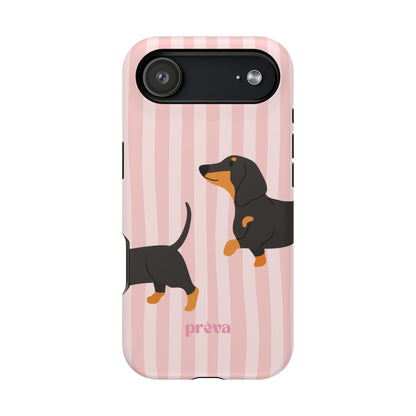 Dachshund Pink Stripes x Emberli Phone Case