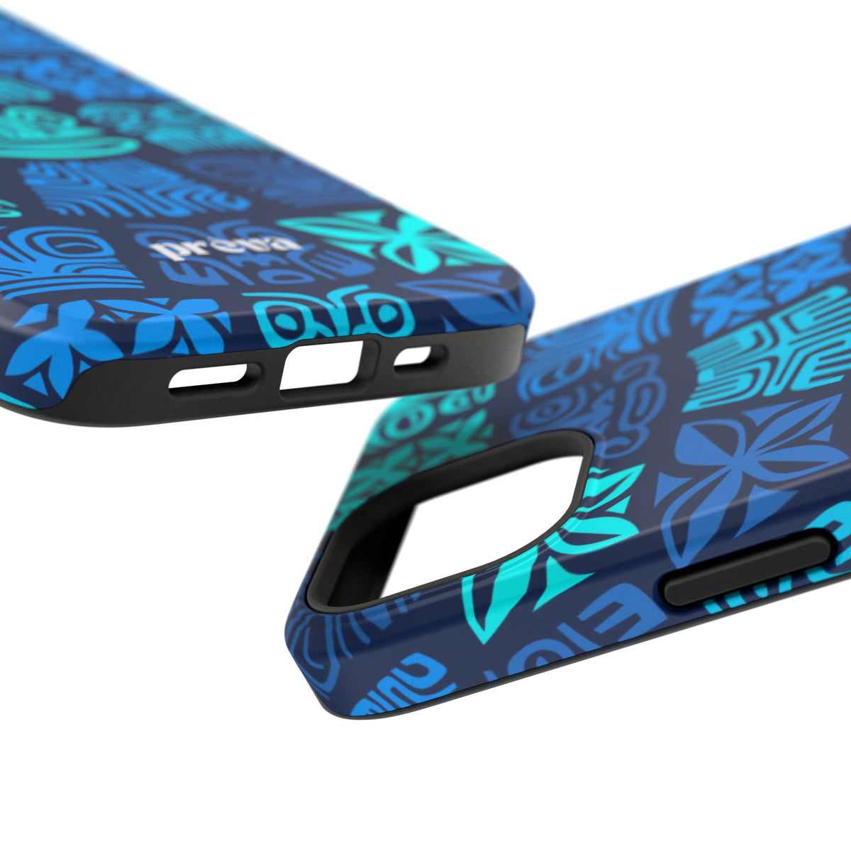 Tiki Pattern Impact Phone Case — Blue Tribal Protective Cover