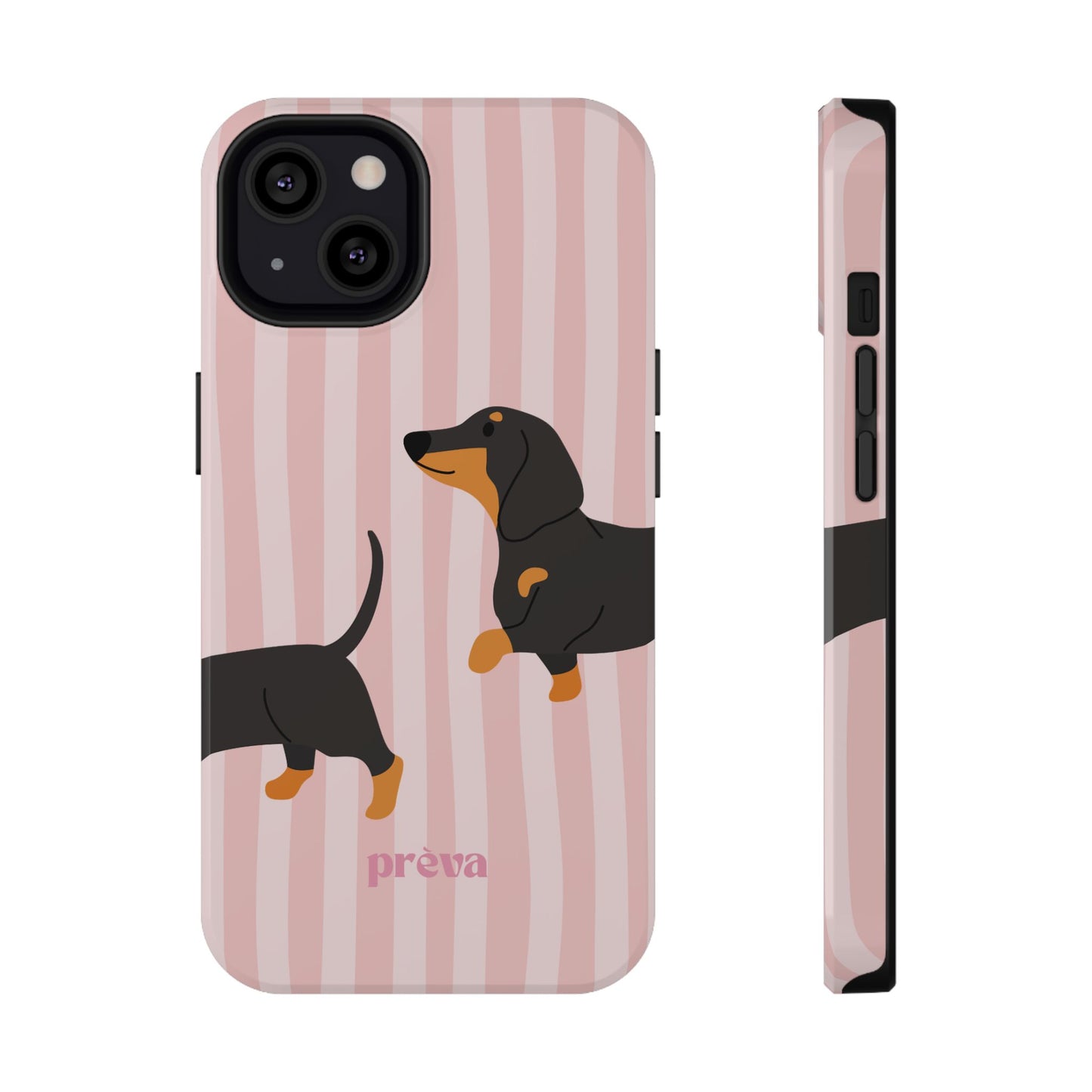 Dachshund Pink Stripes x Emberli Phone Case