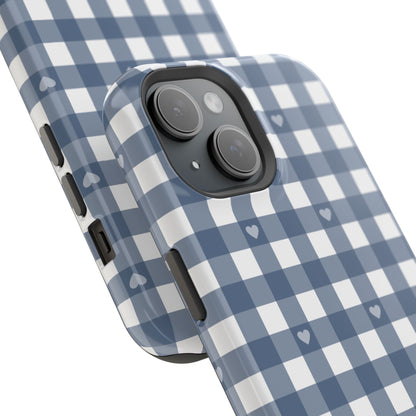 Blue Gingham Heart Phone Case