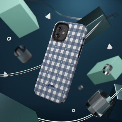 Blue Gingham Heart Phone Case