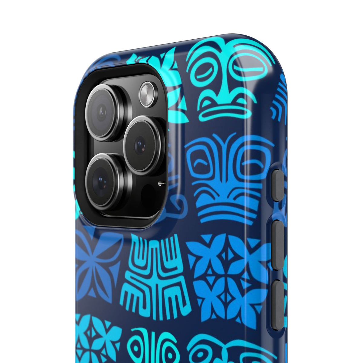 Tiki Pattern Impact Phone Case — Blue Tribal Protective Cover