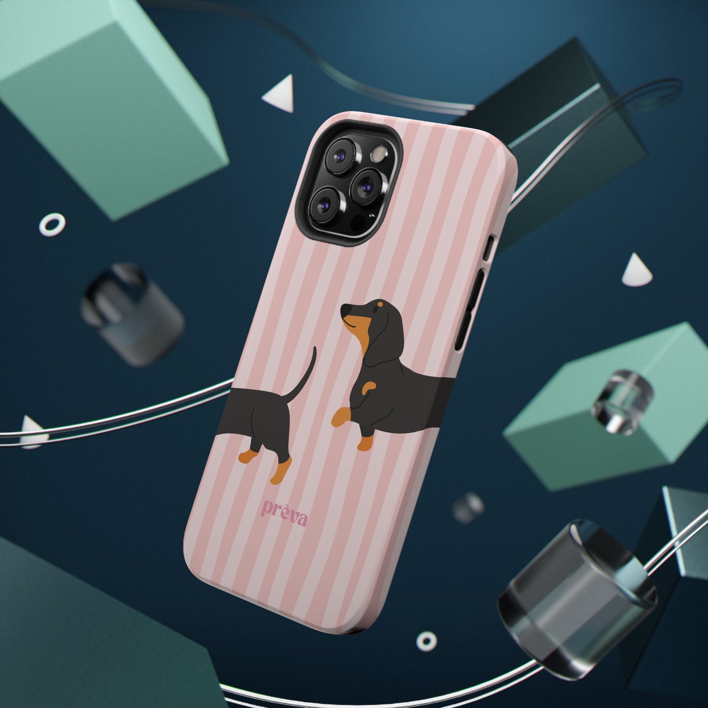 Dachshund Pink Stripes x Emberli Phone Case