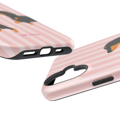 Dachshund Pink Stripes x Emberli Phone Case