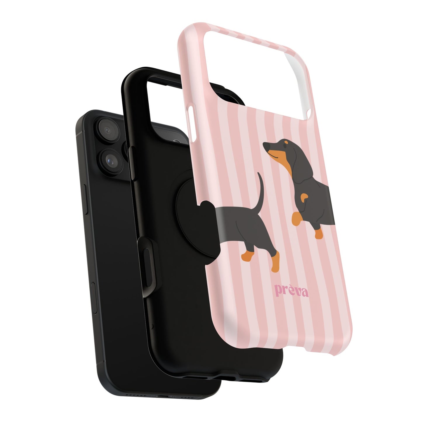 Dachshund Pink Stripes x Emberli Phone Case