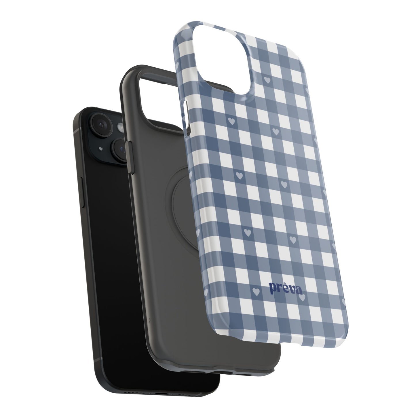 Blue Gingham Heart Phone Case