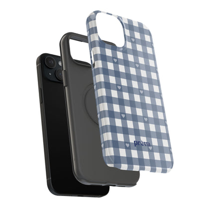 Blue Gingham Heart Phone Case