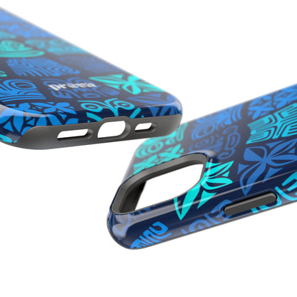 Tiki Pattern Impact Phone Case — Blue Tribal Protective Cover